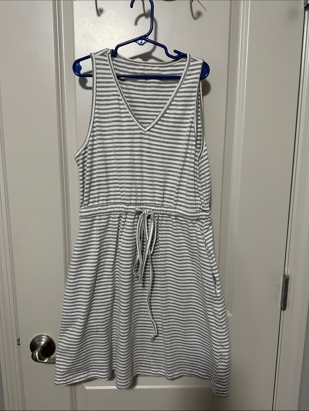 Cupshe Gray & White Striped V-Neck Drawstring Dress